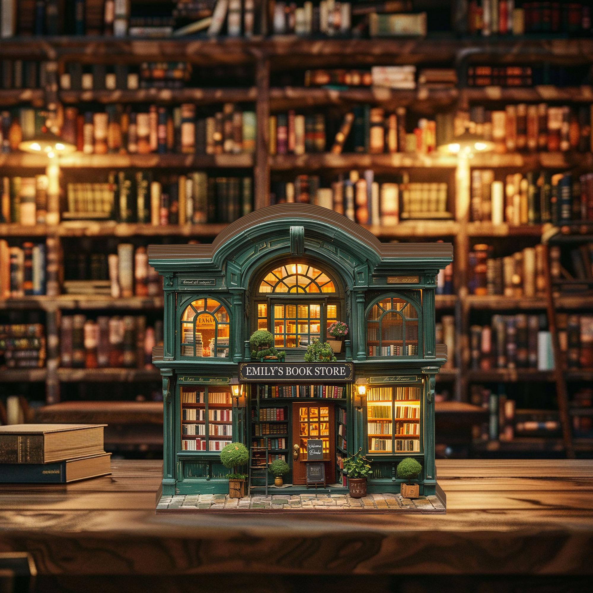 Personalized Bookstore Wooden Block: Custom Name Reader Gift, Miniature Book Shop Shelf Decor