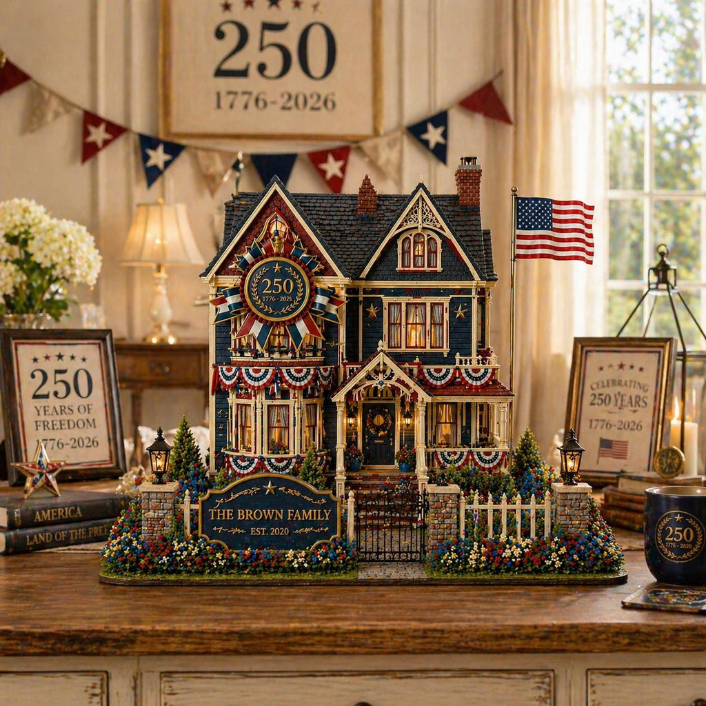 Personalized Patriotic House Wooden Block, Custom Family Name Sign, 4th of July Decor, American Home Keepsake Gift