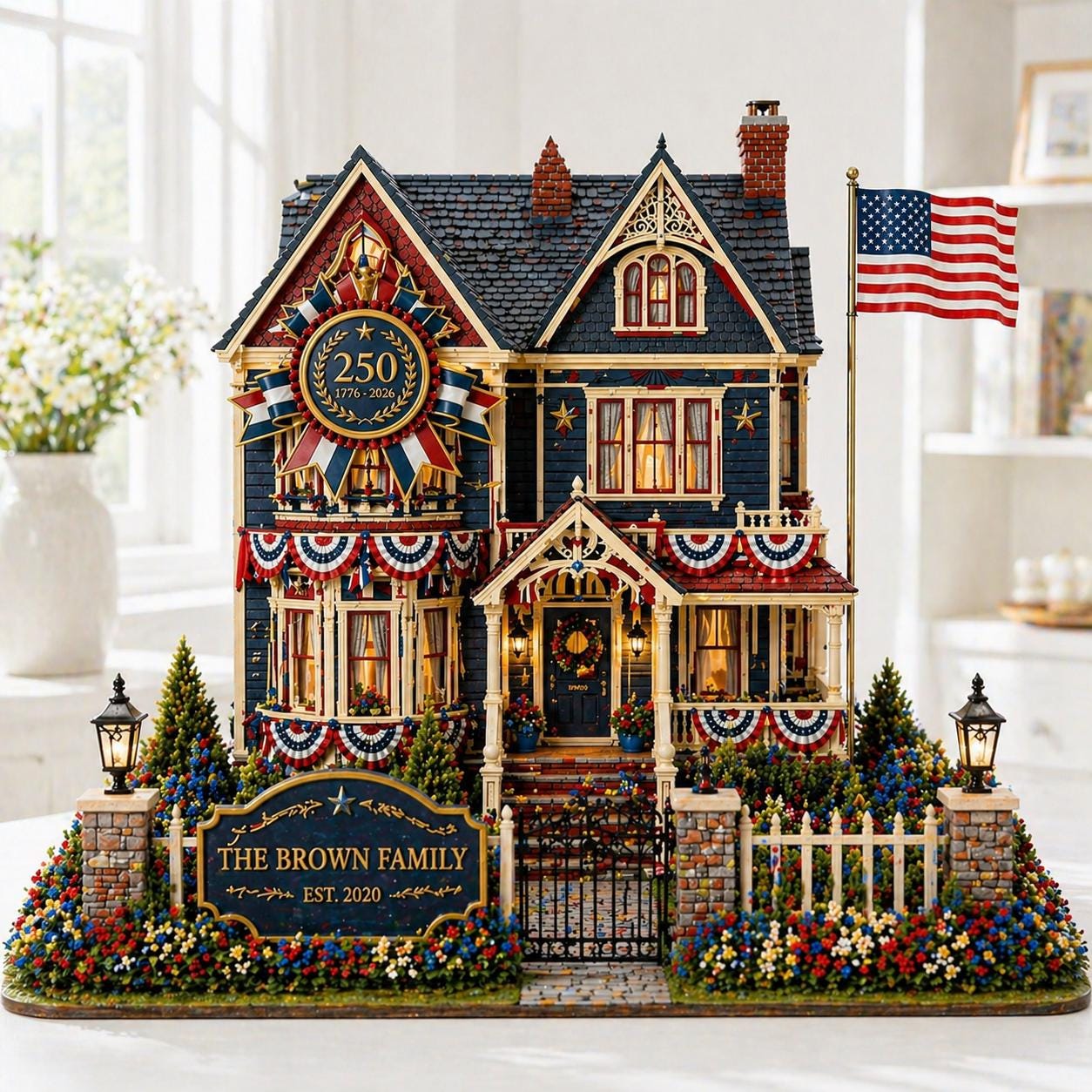 Personalized Patriotic House Wooden Block, Custom Family Name Sign, 4th of July Decor, American Home Keepsake Gift