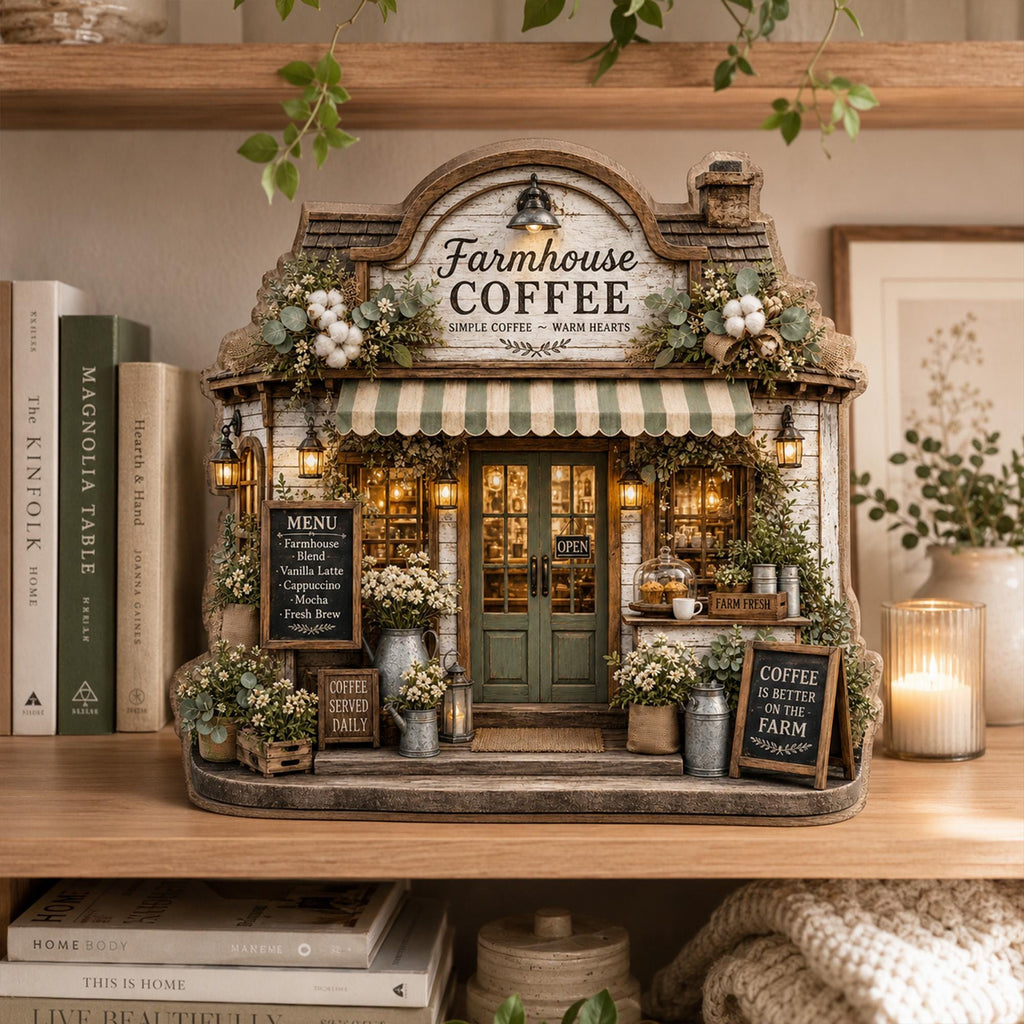 Personalized Farmhouse Coffee Shop Wooden Block, Rustic Cafe Decor, Custom Coffee Lover Gift, Cozy Kitchen Keepsake