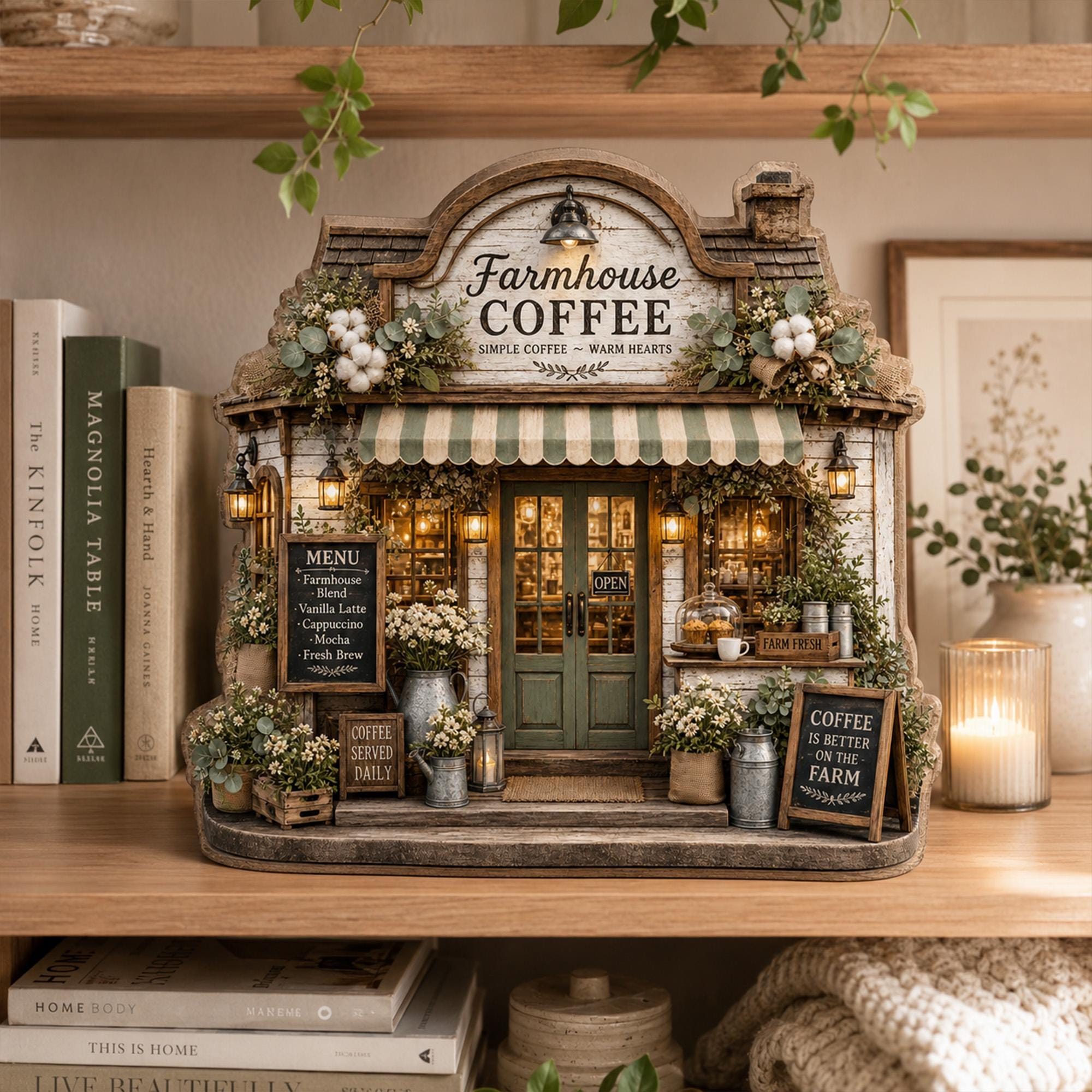 Personalized Farmhouse Coffee Shop Wooden Block, Rustic Cafe Decor, Custom Coffee Lover Gift, Cozy Kitchen Keepsake