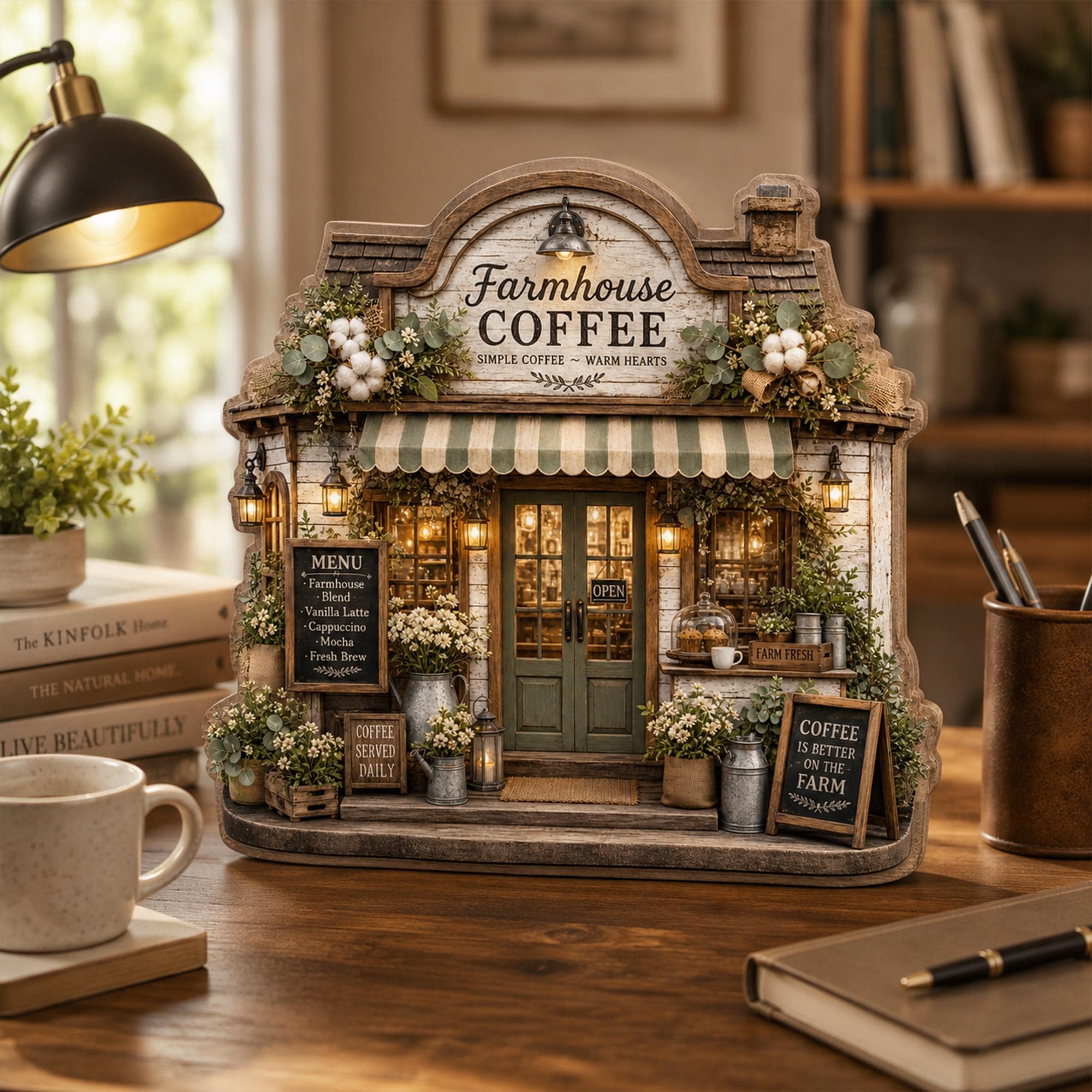 Personalized Farmhouse Coffee Shop Wooden Block, Rustic Cafe Decor, Custom Coffee Lover Gift, Cozy Kitchen Keepsake
