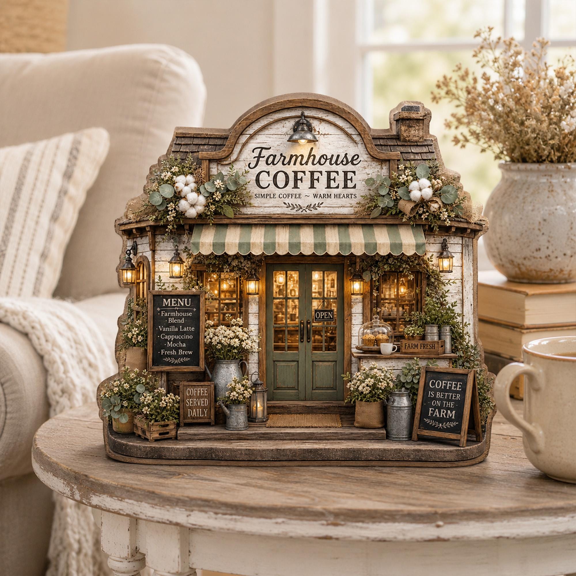Personalized Farmhouse Coffee Shop Wooden Block, Rustic Cafe Decor, Custom Coffee Lover Gift, Cozy Kitchen Keepsake