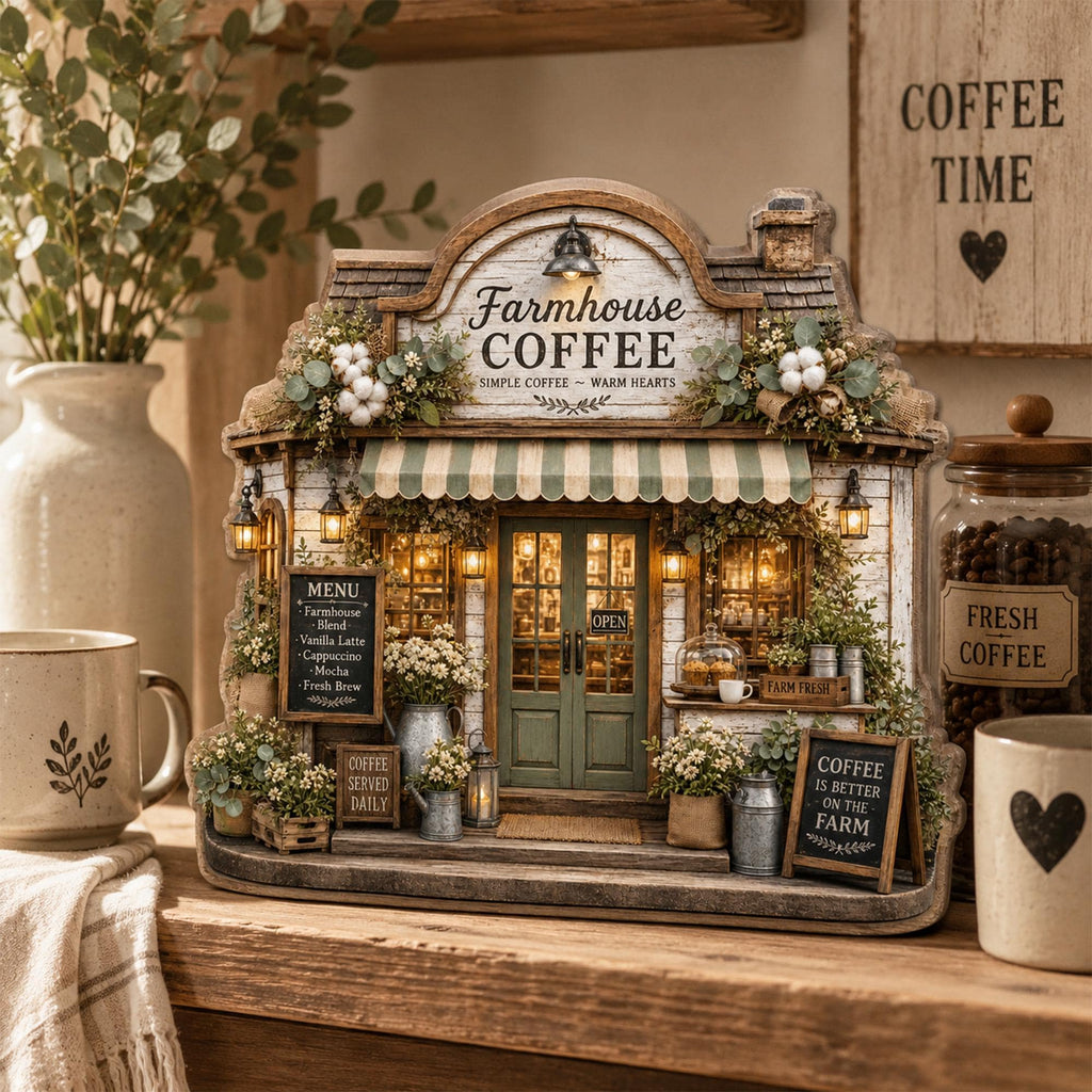 Personalized Farmhouse Coffee Shop Wooden Block, Rustic Cafe Decor, Custom Coffee Lover Gift, Cozy Kitchen Keepsake