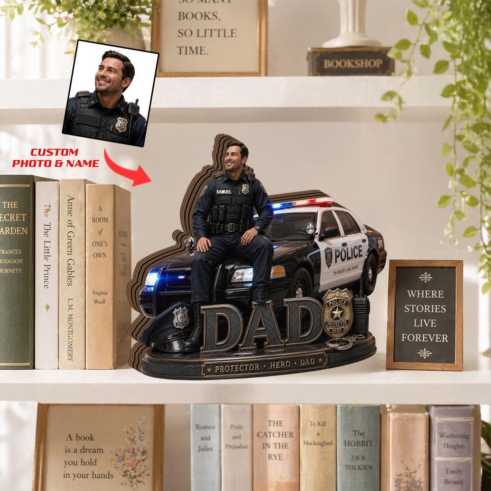 Personalized Police Dad Wooden Block, Custom Photo Gift for Dad, Fathers Day Police Officer Gift, Hero Dad Keepsake