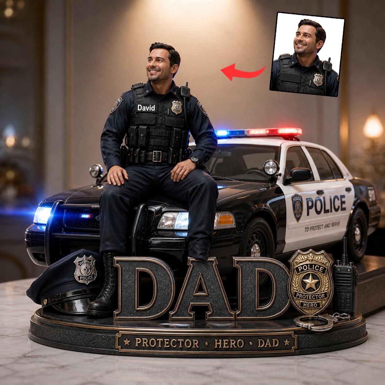Personalized Police Dad Wooden Block, Custom Photo Gift for Dad, Fathers Day Police Officer Gift, Hero Dad Keepsake