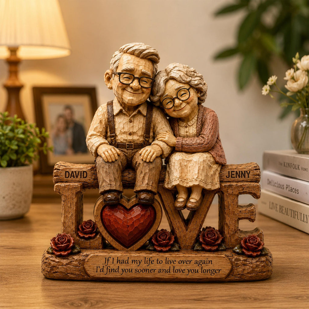 Personalized Elderly Couple Figurine | Custom Wooden Love Sculpture | Anniversary Gift for Parents & Grandparents