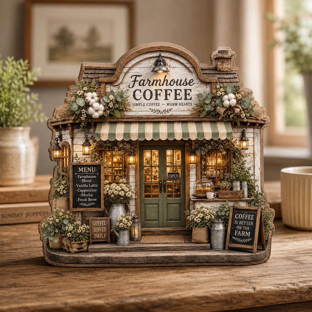 Personalized Farmhouse Coffee Shop Wooden Block, Rustic Cafe Decor, Custom Coffee Lover Gift, Cozy Kitchen Keepsake