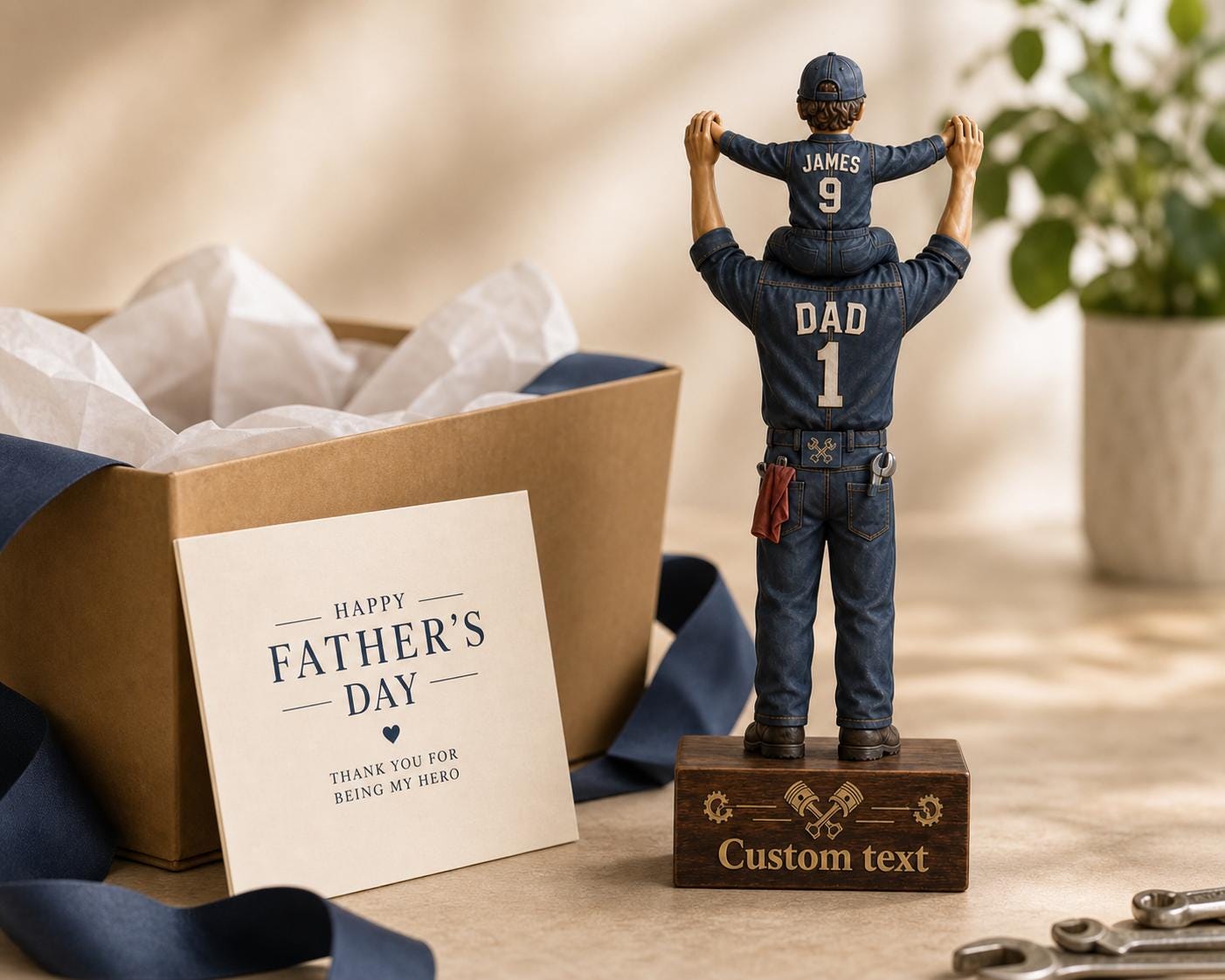 Personalized Mechanic Dad Statue, Custom Mechanic Dad Gift From Son, Father's Day Auto Repair Keepsake, Handyman Dad Figurine Decor