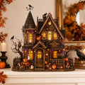 Personalized Halloween Haunted House Wooden Block, Gothic Spooky House Decor, Tabletop Sign, Fall Shelf Decoration