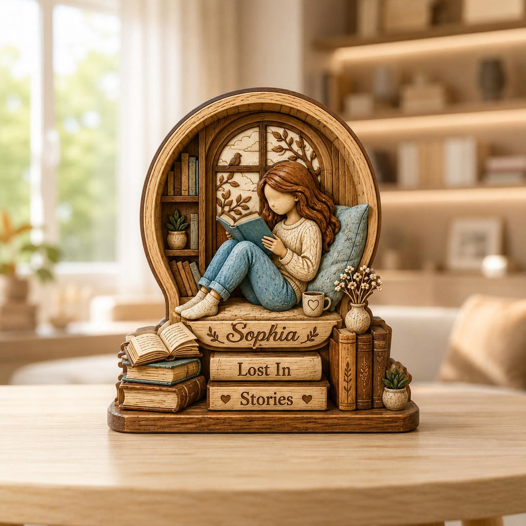 Personalized Reading Girl Wooden Block, Custom Book Lover Gift, Reader Shelf Decor, Cozy Reading Nook Bookish Home Accent