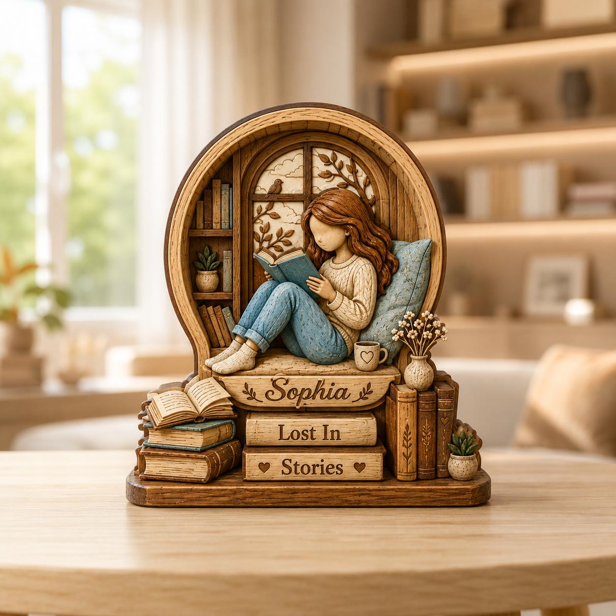 Personalized Reading Girl Wooden Block, Custom Book Lover Gift, Reader Shelf Decor, Cozy Reading Nook Bookish Home Accent