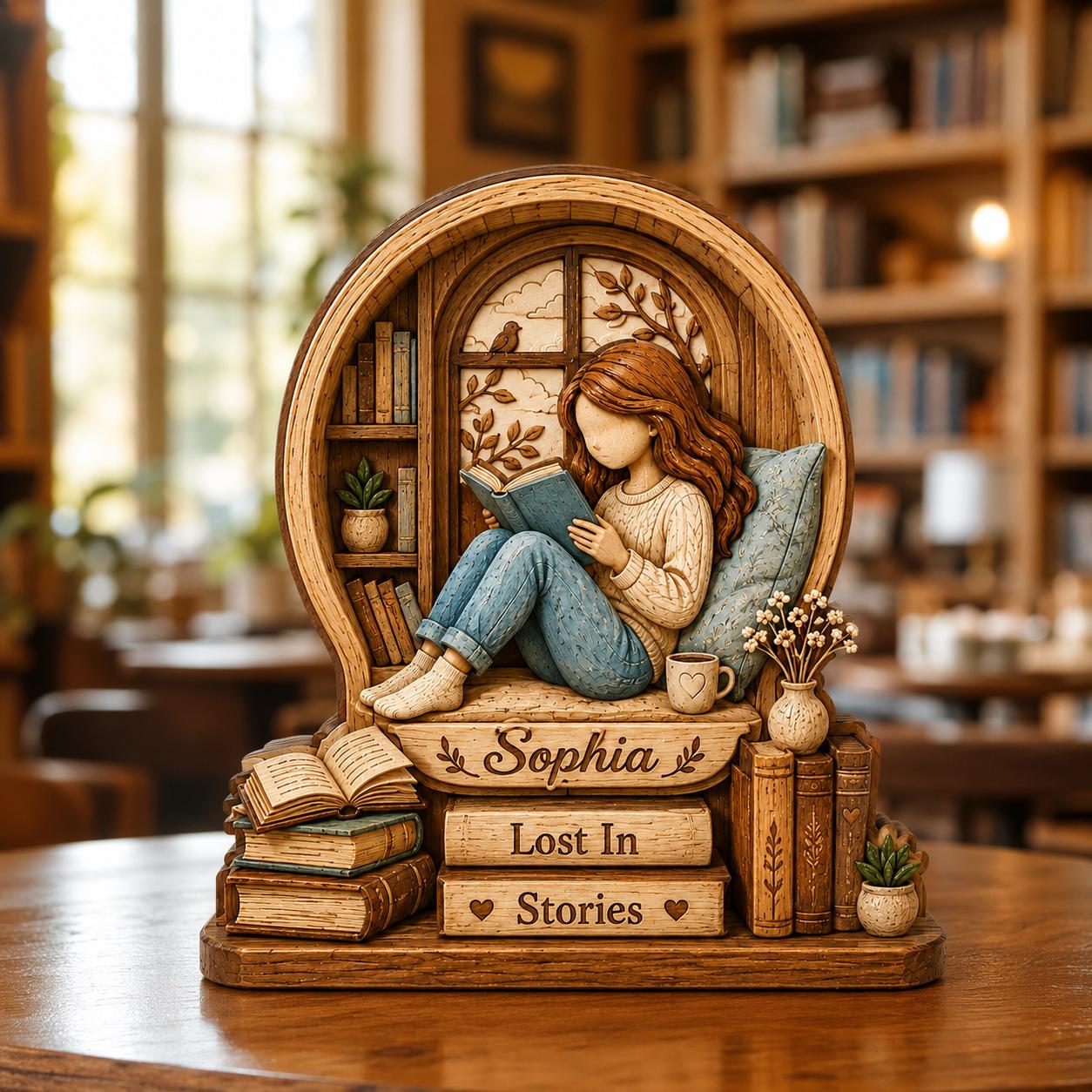 Personalized Reading Girl Wooden Block, Custom Book Lover Gift, Reader Shelf Decor, Cozy Reading Nook Bookish Home Accent