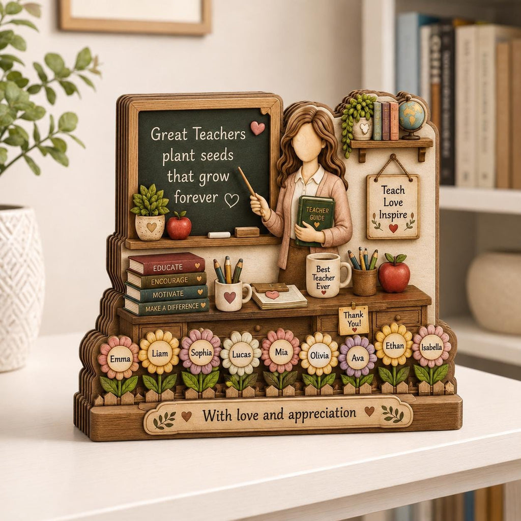 Personalized Teacher Wooden Block, Custom Classroom Keepsake, Desk Decor, End of Year Gift