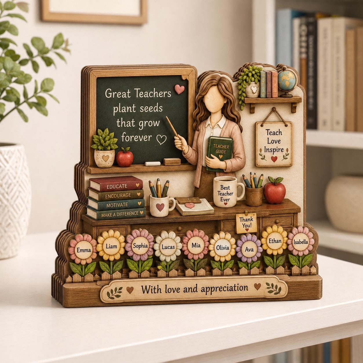 Personalized Teacher Wooden Block, Custom Classroom Keepsake, Desk Decor, End of Year Gift