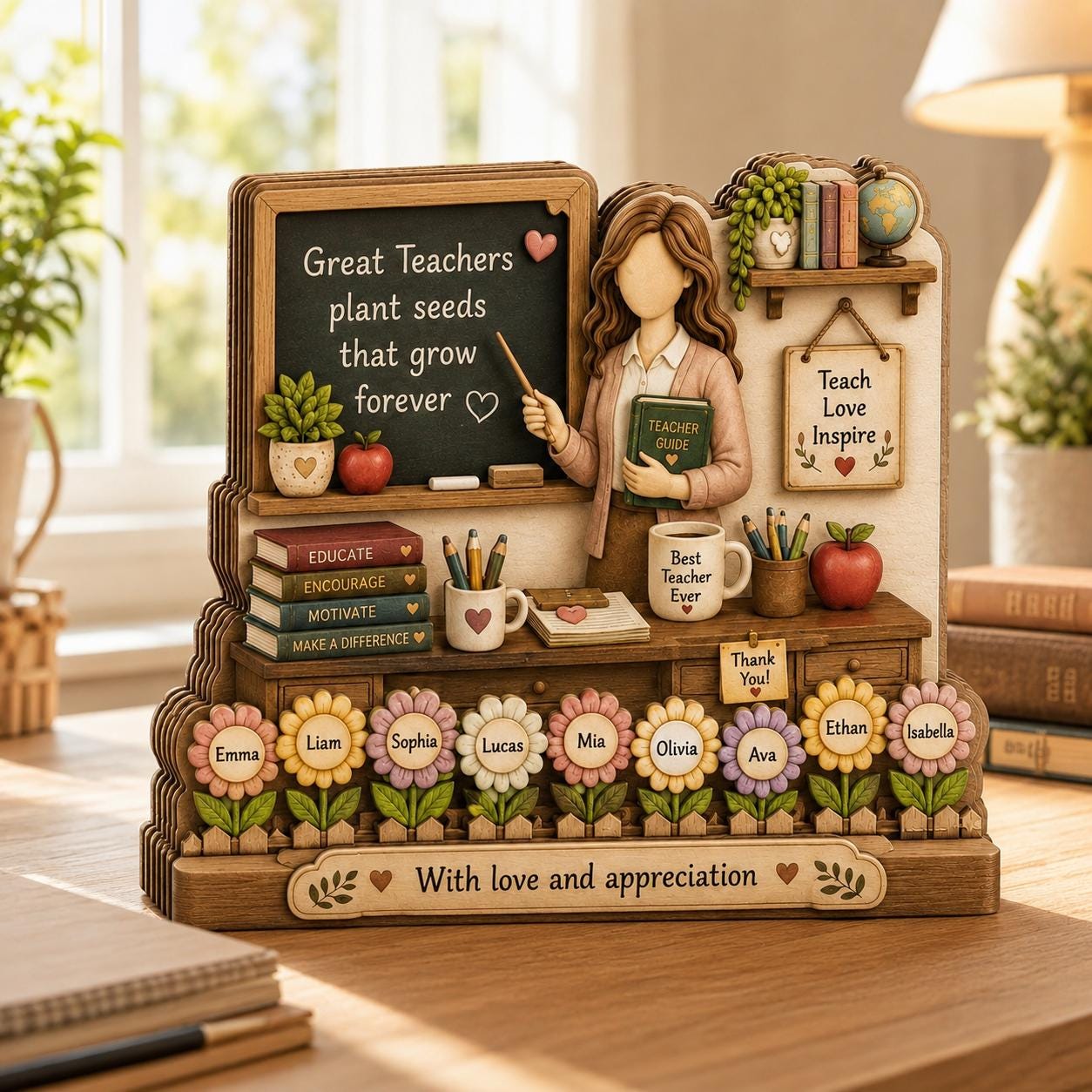 Personalized Teacher Wooden Block, Custom Classroom Keepsake, Desk Decor, End of Year Gift
