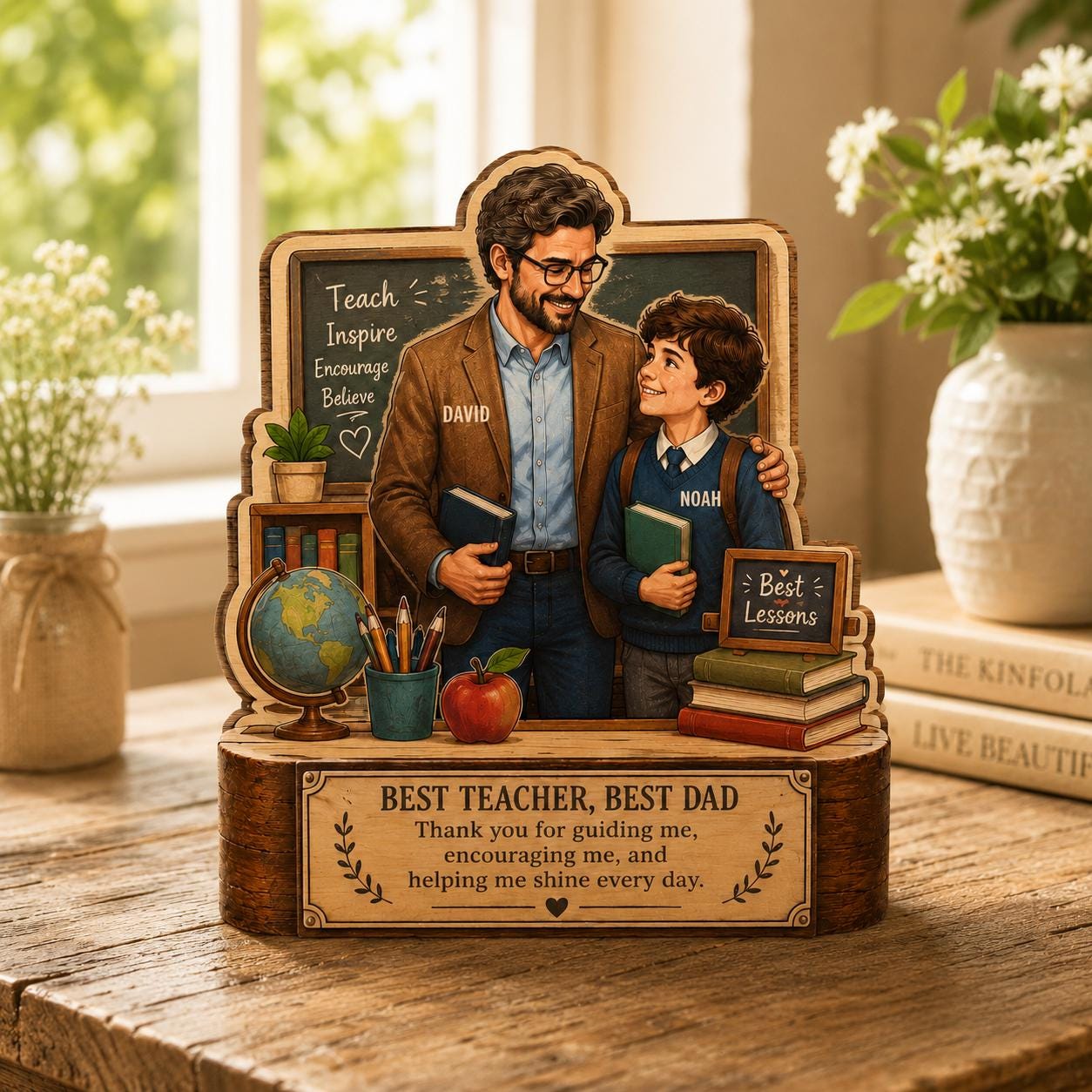 Personalized Teacher Dad Wooden Block, Custom Keepsake, Classroom Desk Decor, Father's Day Gift