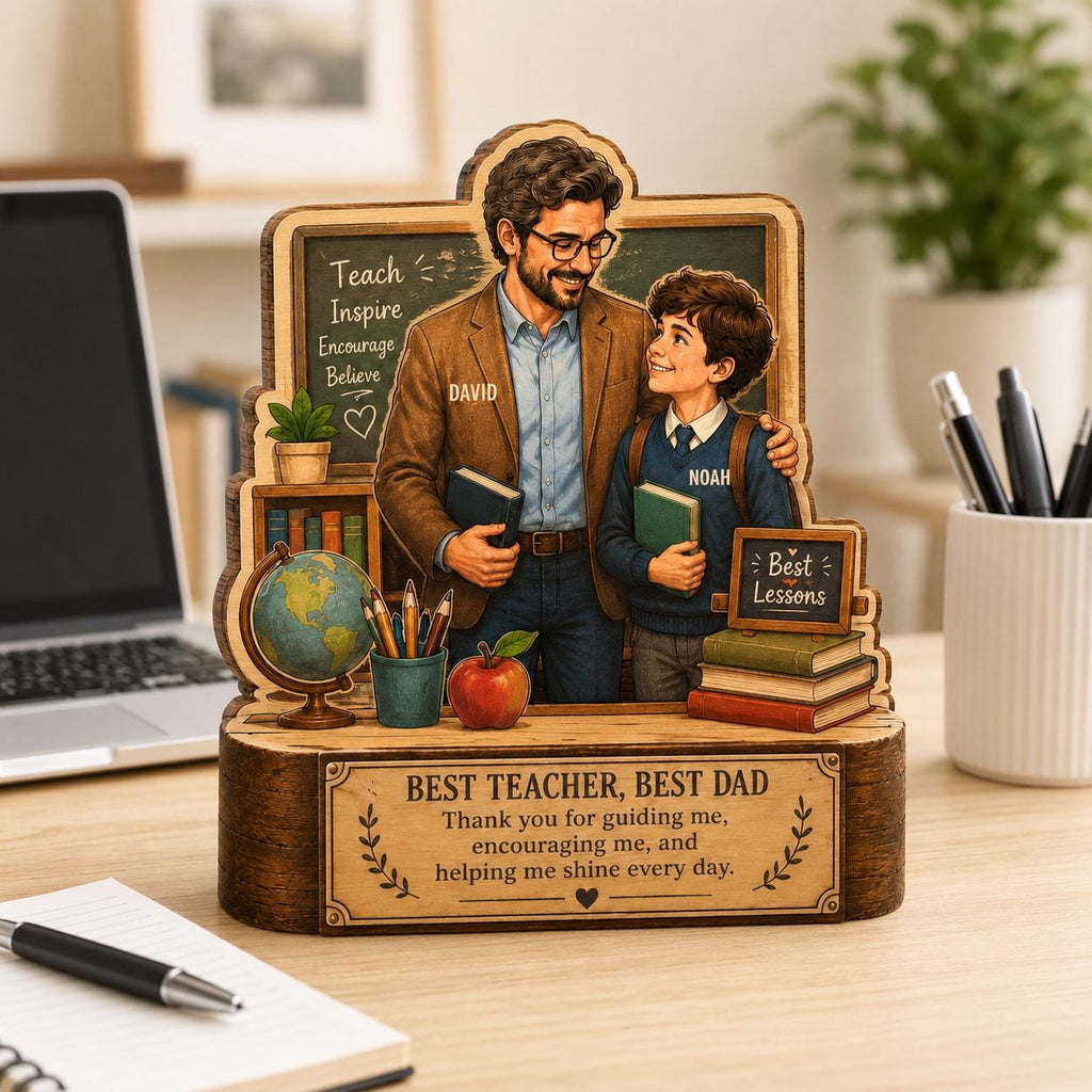 Personalized Teacher Dad Wooden Block, Custom Keepsake, Classroom Desk Decor, Father's Day Gift