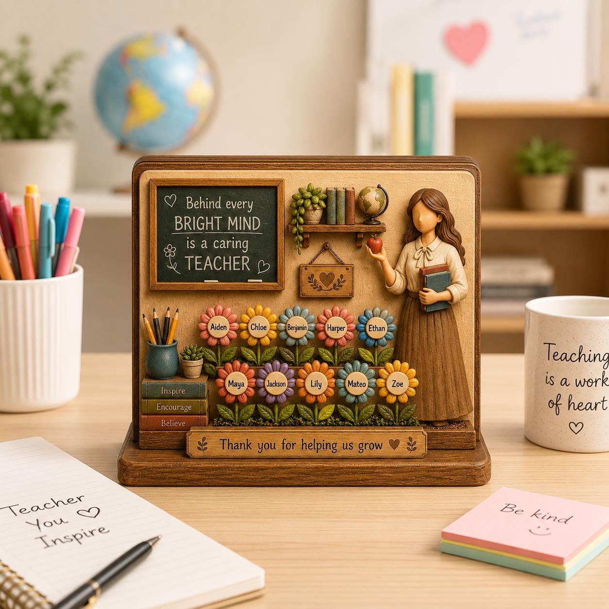 Personalized Teacher Wooden Block Keepsake, Custom Student Names, Desk Decor, Appreciation Gift