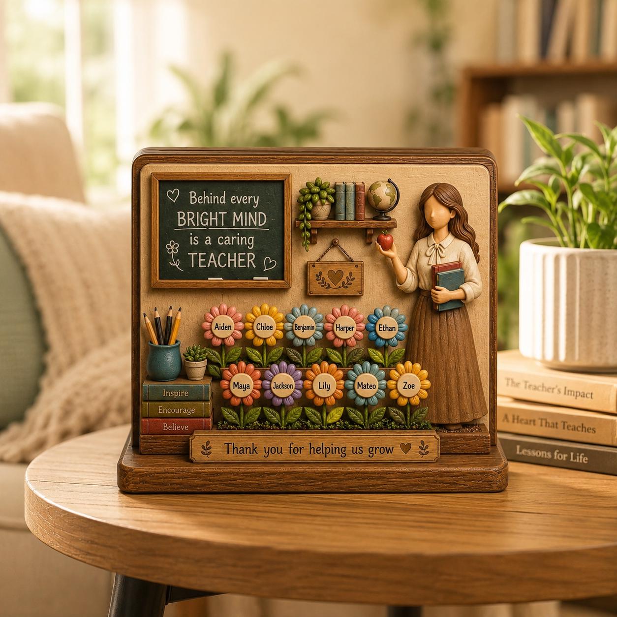 Personalized Teacher Wooden Block Keepsake, Custom Student Names, Desk Decor, Appreciation Gift