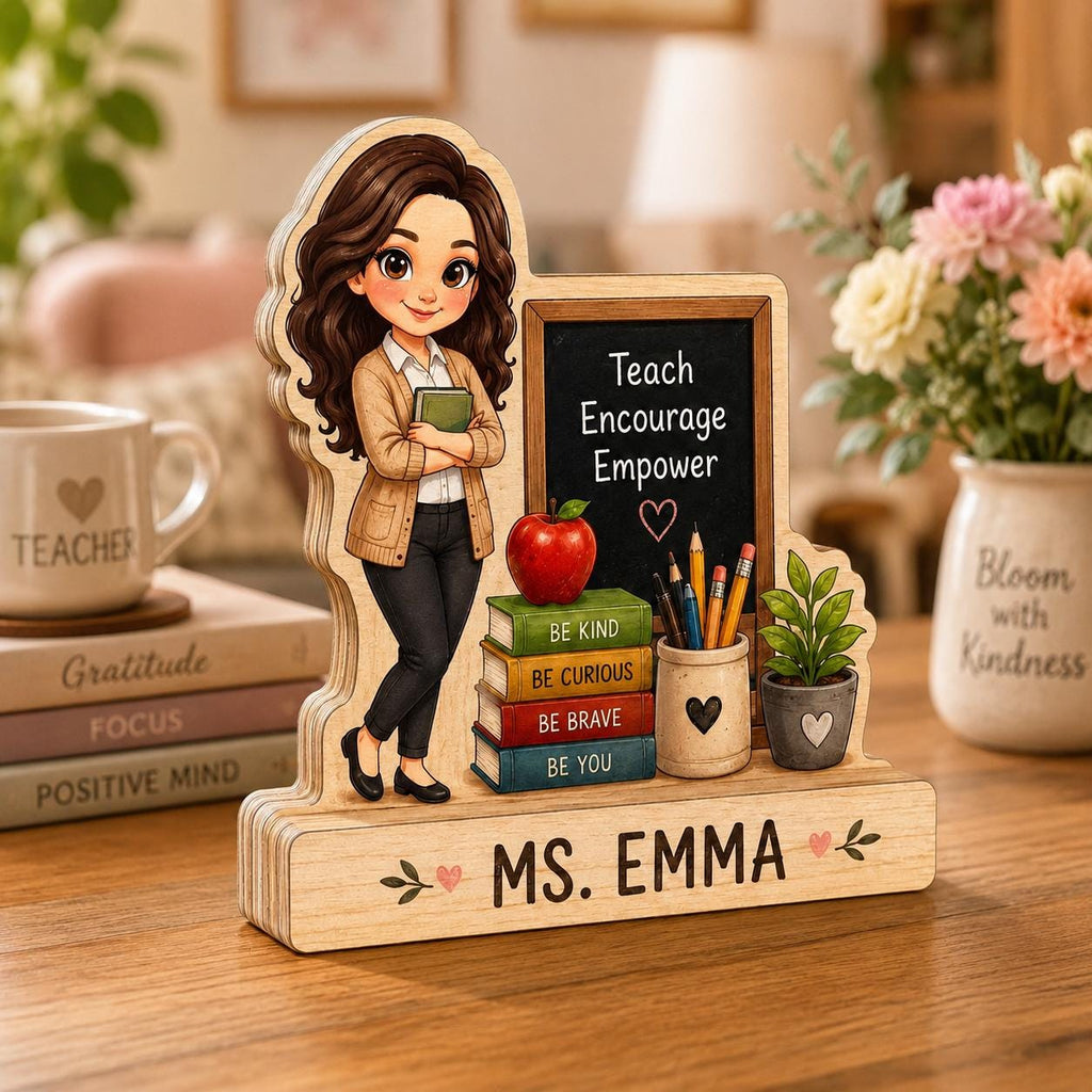 Personalized Teacher Wooden Desk Decor, Custom Name Plaque, Appreciation Keepsake Block