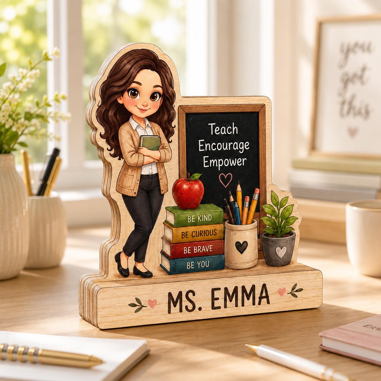 Personalized Teacher Wooden Desk Decor, Custom Name Plaque, Appreciation Keepsake Block