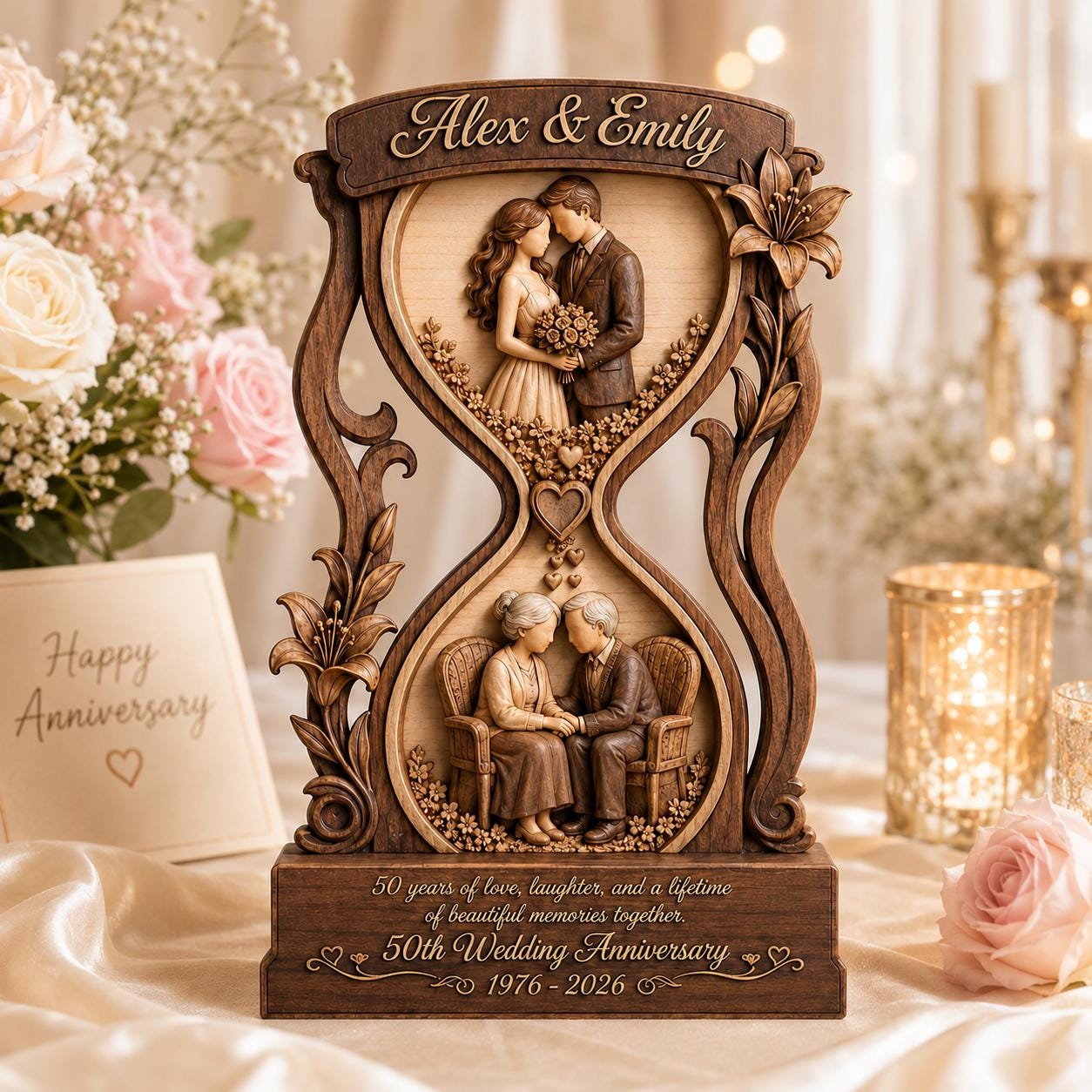 Personalized 50th Anniversary Wooden Block Gift, Custom Golden Wedding Keepsake, Couple Memory Decor, 50 Years of Love Gift