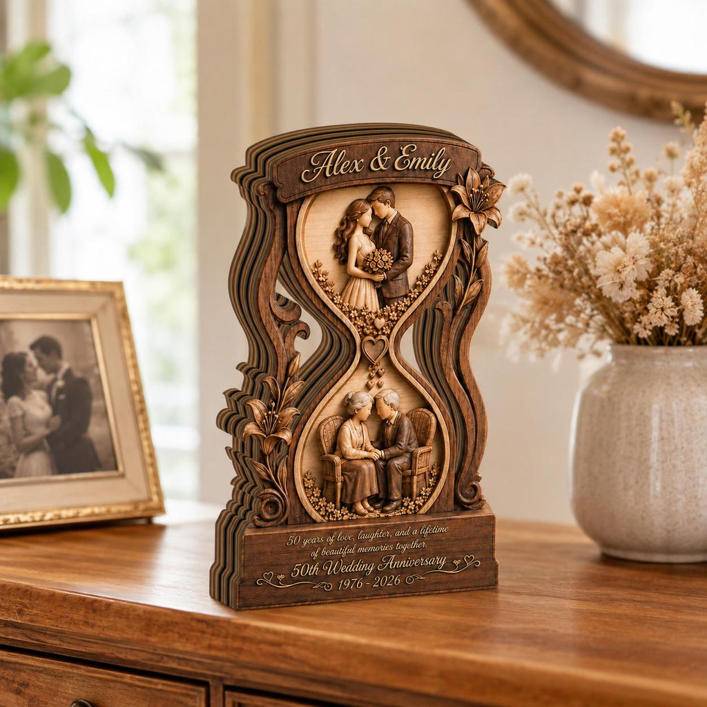 Personalized 50th Anniversary Wooden Block Gift, Custom Golden Wedding Keepsake, Couple Memory Decor, 50 Years of Love Gift
