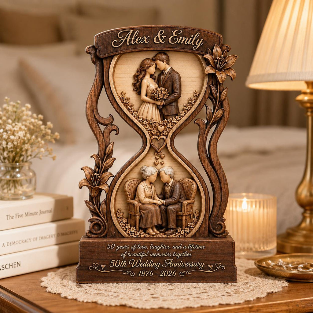 Personalized 50th Anniversary Wooden Block Gift, Custom Golden Wedding Keepsake, Couple Memory Decor, 50 Years of Love Gift