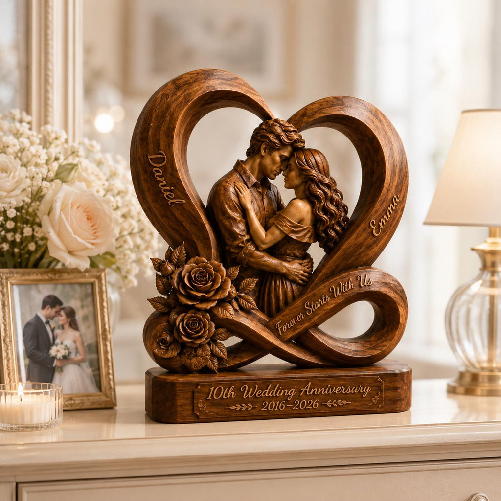 Personalized Couple Heart Sculpture, 10th Anniversary Wooden Keepsake, Romantic Memory Decor