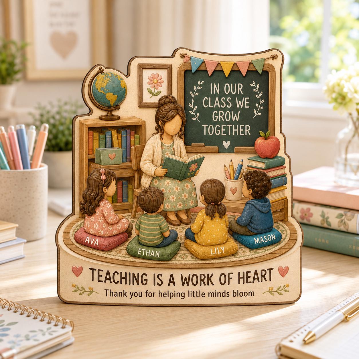 Personalized Teacher Wooden Block, Classroom Reading Scene Keepsake, Teacher Appreciation Gift