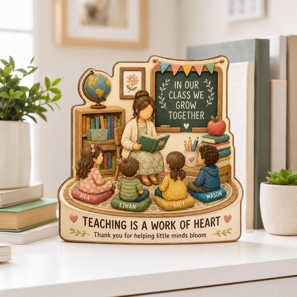 Personalized Teacher Wooden Block, Classroom Reading Scene Keepsake, Teacher Appreciation Gift
