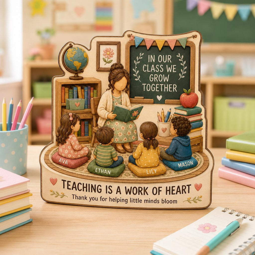 Personalized Teacher Wooden Block, Classroom Reading Scene Keepsake, Teacher Appreciation Gift