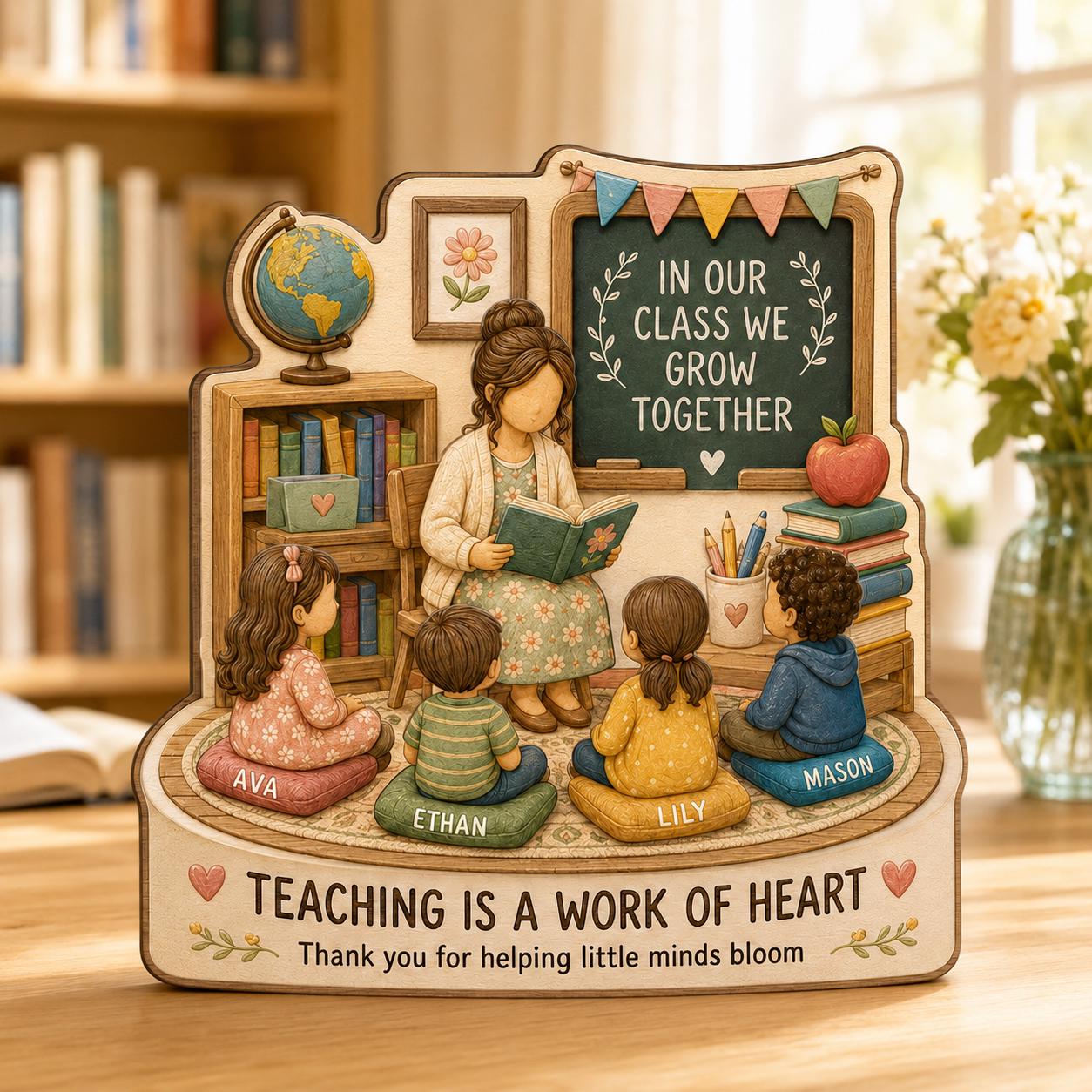 Personalized Teacher Wooden Block, Classroom Reading Scene Keepsake, Teacher Appreciation Gift