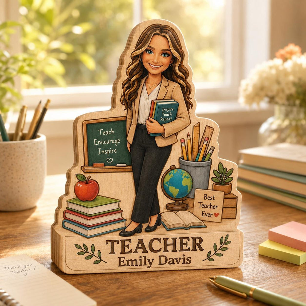 Personalized Teacher Wooden Block, Custom Photo Desk Decor, Appreciation Keepsake