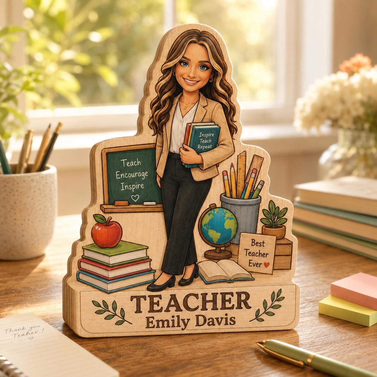 Personalized Teacher Wooden Block, Custom Photo Desk Decor, Appreciation Keepsake