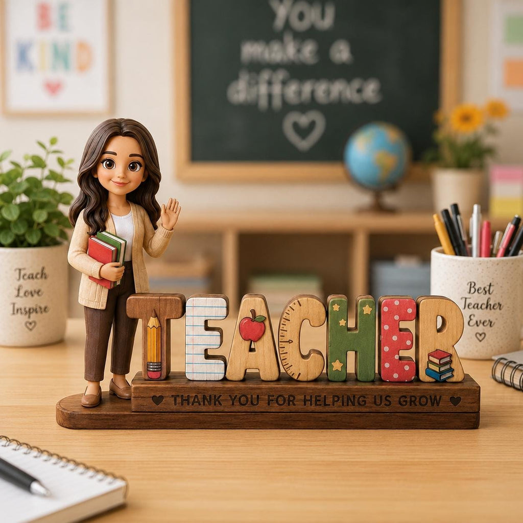 Personalized Teacher Photo Wooden Block, Custom Teacher Name Sign, Classroom Desk Decor, Teacher Appreciation Gift, End of Year Keepsake
