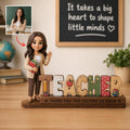 Personalized Teacher Photo Wooden Block, Custom Teacher Name Sign, Classroom Desk Decor, Teacher Appreciation Gift, End of Year Keepsake