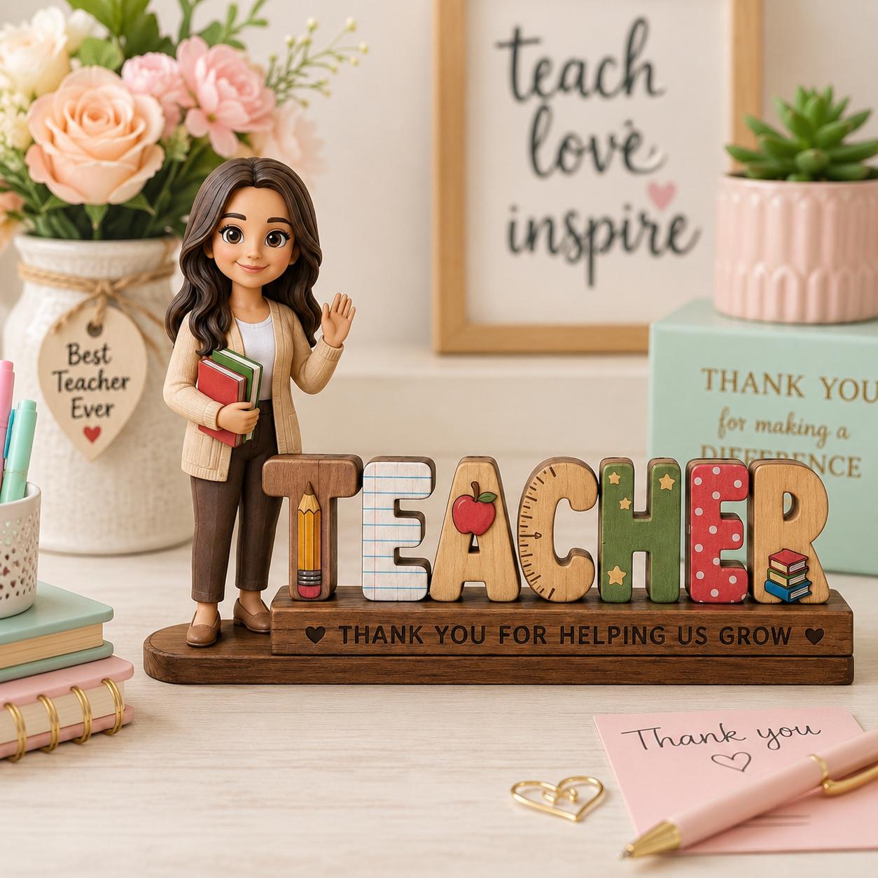 Personalized Teacher Photo Wooden Block, Custom Teacher Name Sign, Classroom Desk Decor, Teacher Appreciation Gift, End of Year Keepsake