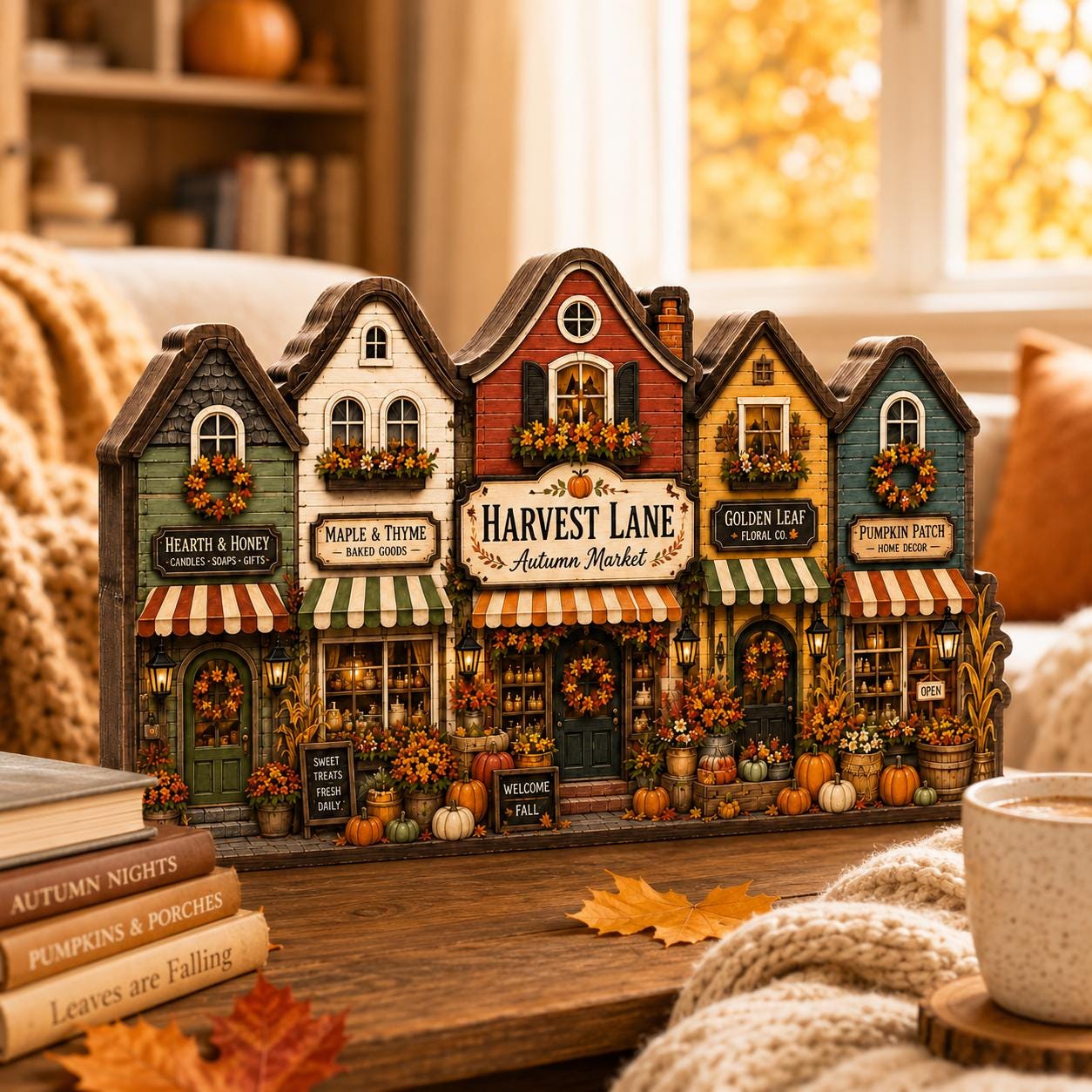Fall Wooden Block Decor, Autumn Market Shelf Sitter, Harvest Lane Storefront Sign, Pumpkin Village, Cozy Farmhouse Falls Gift
