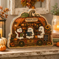 Pumpkin Pages Wooden Block, Ghost Mobile Library Fall Decor, Cute Halloween Shelf Sitter, Book Lover Gift, Autumn Reading Nook Sign