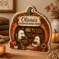Personalized Pumpkin Book Nook: Halloween Ghost Reading Accent, Autumn Decor
