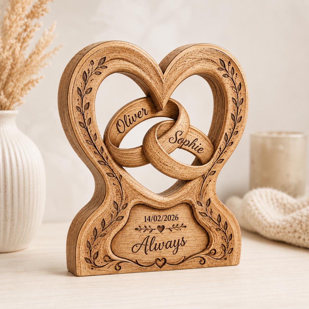 Personalized Wedding Gift 2026 Custom Couples Name Anniversary Sign Rustic Heart Wooden Block Engagement Gift 2D Flat Desktop Decor