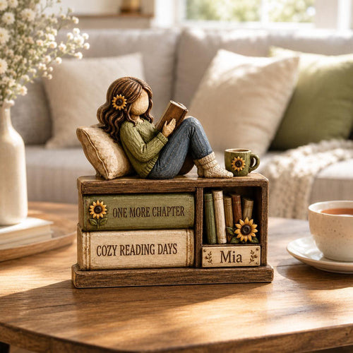 Cozy Reading Days Shelf Sitter Wooden Block, Custom Reader Gift, One More Chapter Library Sign, Book Lover Keepsake