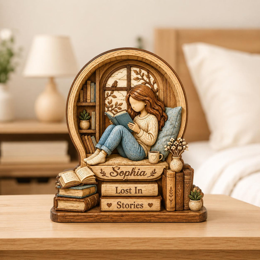 Personalized Reading Girl Wooden Block, Custom Book Lover Gift, Reader Shelf Decor, Cozy Reading Nook Bookish Home Accent