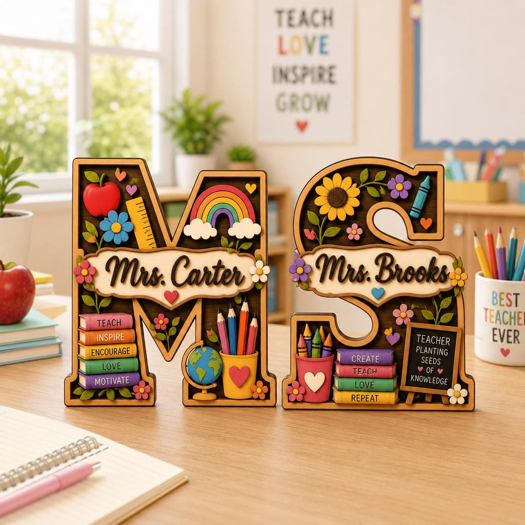 Personalized Teacher Letter Wooden Block, Custom Initial Name Sign, Classroom Desk Decor, Teacher Appreciation Gift, Back to School