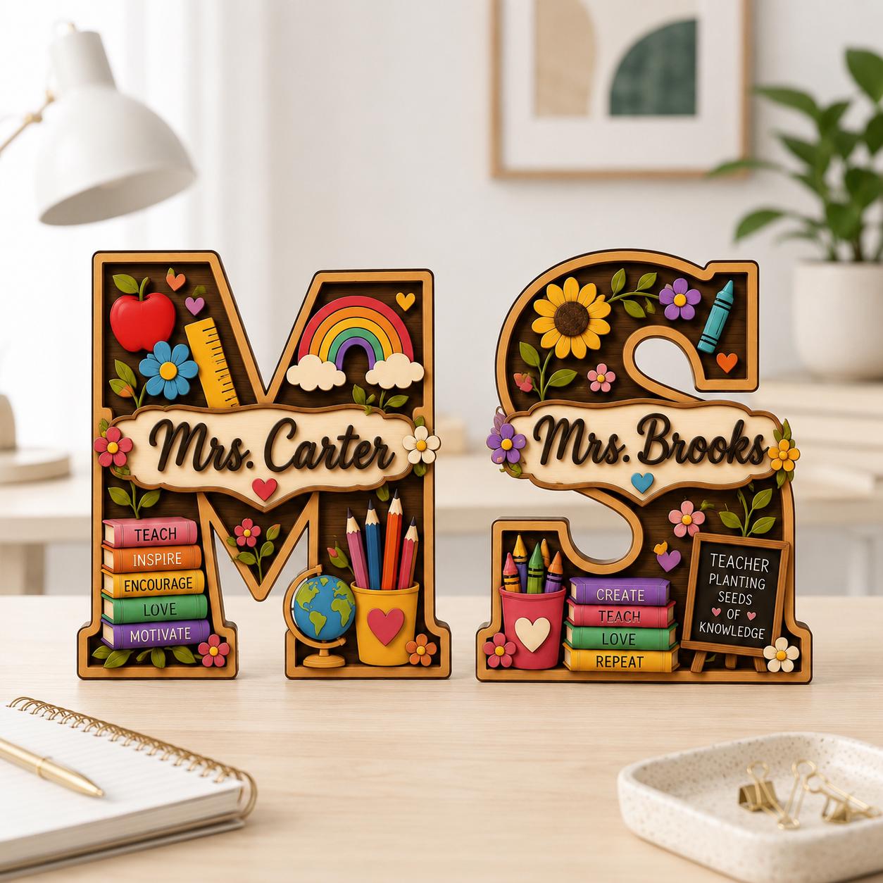 Personalized Teacher Letter Wooden Block, Custom Initial Name Sign, Classroom Desk Decor, Teacher Appreciation Gift, Back to School