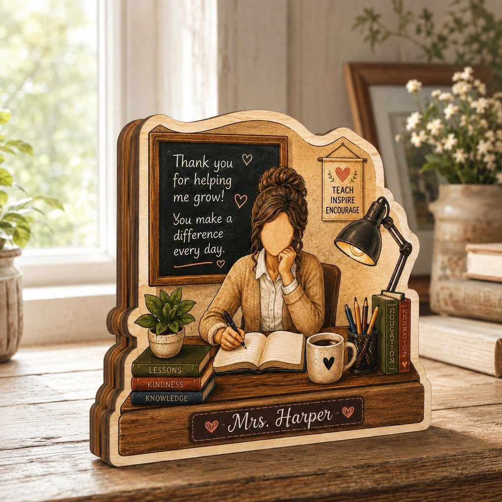 Personalized Teacher Wooden Desk Plaque, Custom Appreciation Keepsake, Classroom Name Decor
