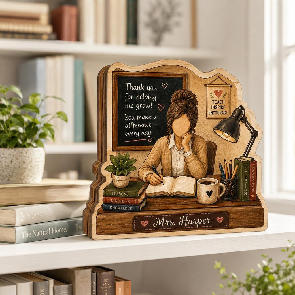 Personalized Teacher Wooden Desk Plaque, Custom Appreciation Keepsake, Classroom Name Decor