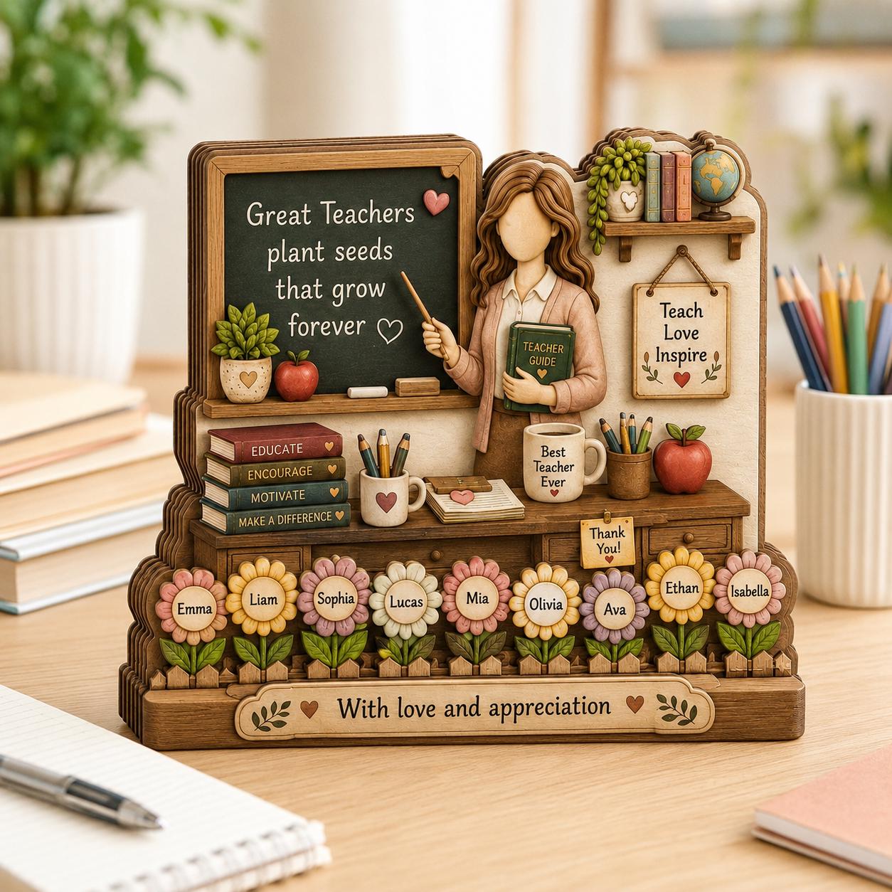 Personalized Teacher Wooden Block, Custom Classroom Keepsake, Desk Decor, End of Year Gift